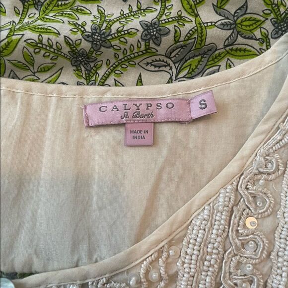Calypso St Barth Indian Block Print Beaded Tunic Dress Size Small - Picture 14 of 16